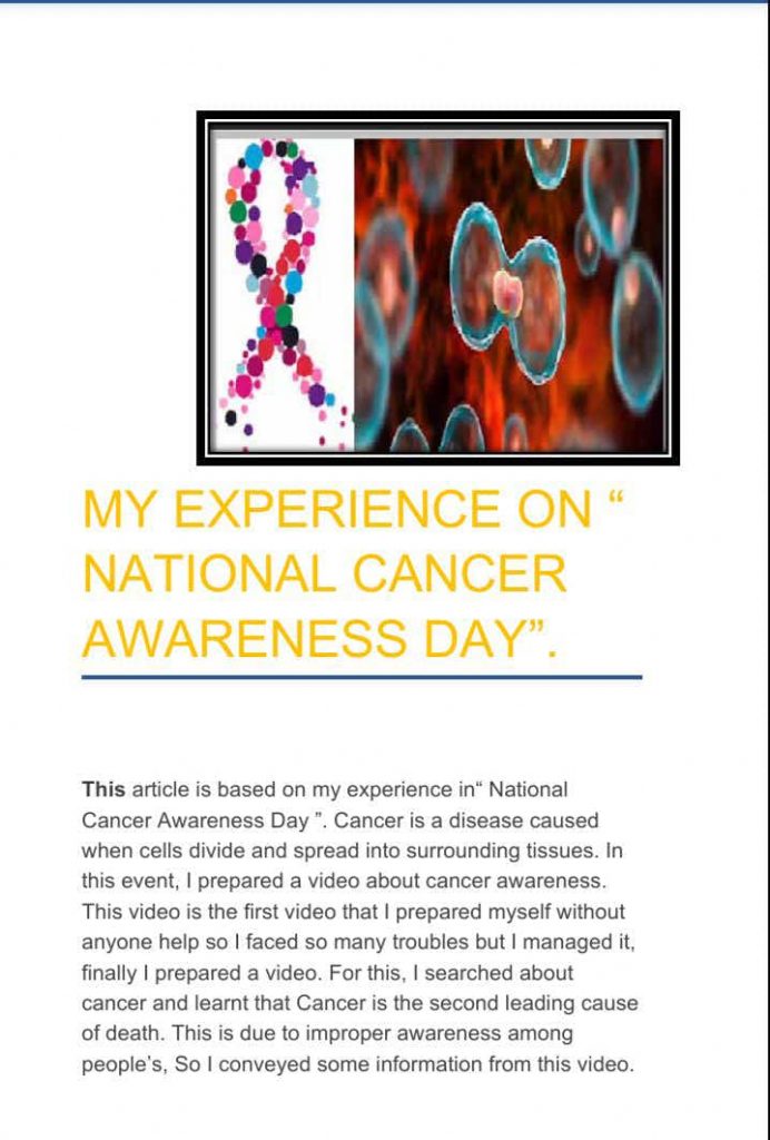 Cancer Awareness Experience India Ncc