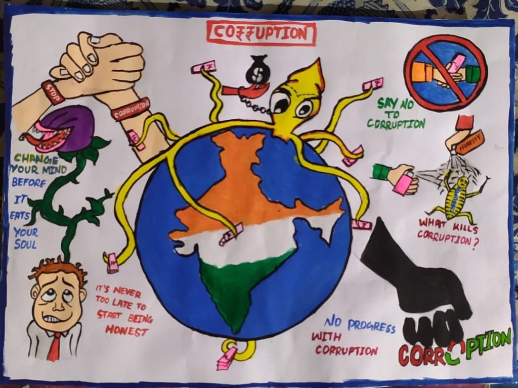 A poster designing competition was organized for the students of KV Port  Trust ClassVI to ClassVIII as a part of VigilanceAwarenessWeek  on  the topic Corruption Free India for a developed Nation 
