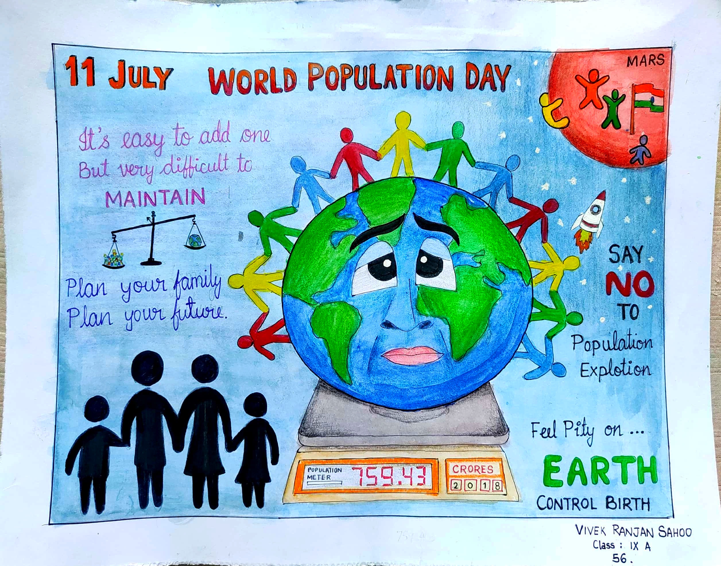 World Population Day Drawing by Cdt. VIVEK – India NCC