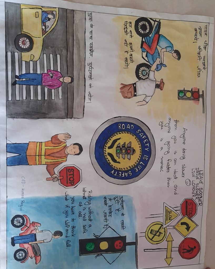 How to draw road safety poster/ road safety rules/ safety poster/ wear  helmets drawing. | How to draw road safety poster/ road safety rules/ safety  poster/ wear helmets drawing. Aaj ka video
