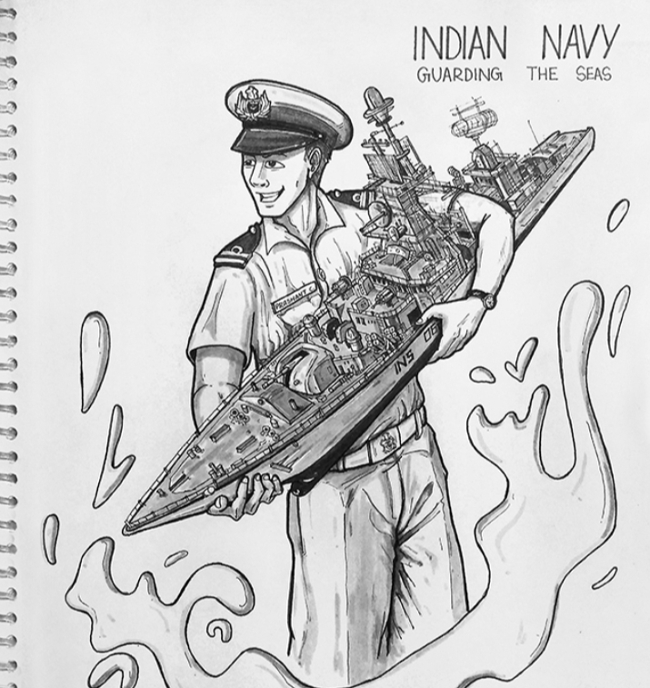 Soldiers Compendium - Progress Sketch-1, Rough pencil sketch. 'Dedicated to  all the soldiers and officers of the INDIAN NAVY who serve the nation by  guarding the vast sea expanses even in adverse