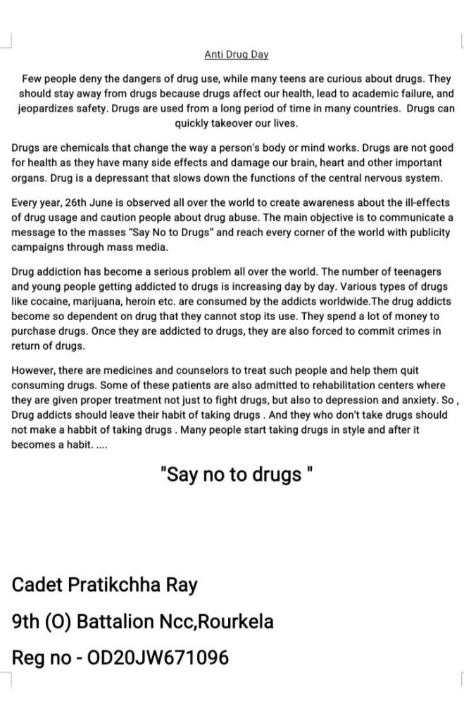 Essay On International Day Against Drug Abuse India NCC