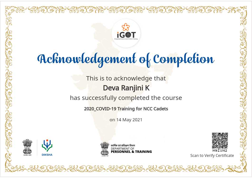 Igot certificate – India NCC