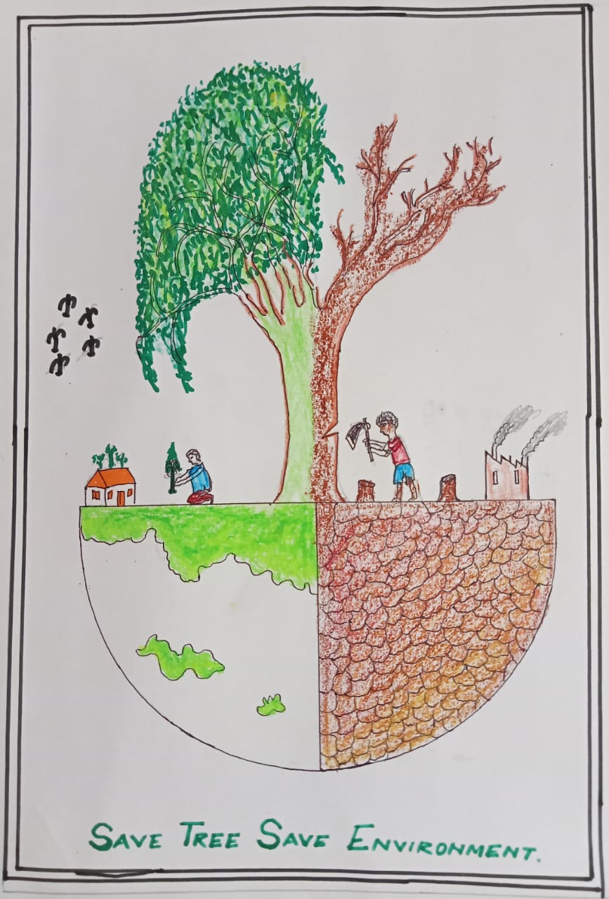 Abhineet's Dazzling moments - Afforestation Vs Deforestation sketching by  my 5 & half years old daughter.🖌️🎨 | Facebook