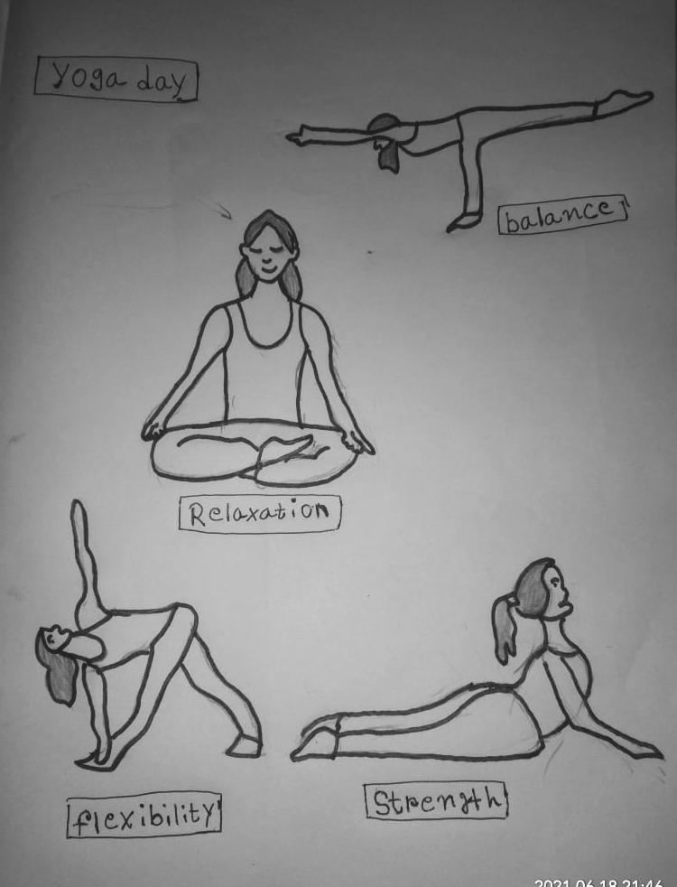 Line art drawing of mountain landscape with yoga pose prints • wall  stickers sitting, fashion, beauty | myloview.com