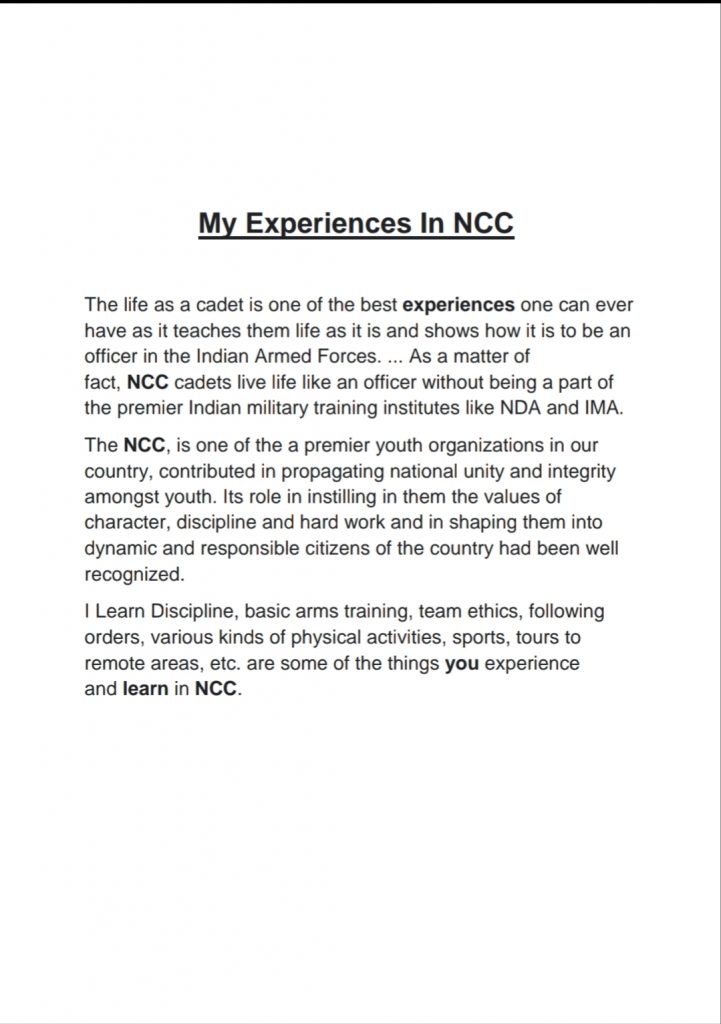 my experience in ncc essay