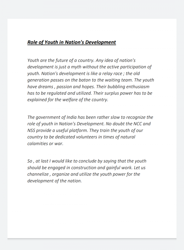 essay about the role of youth in development