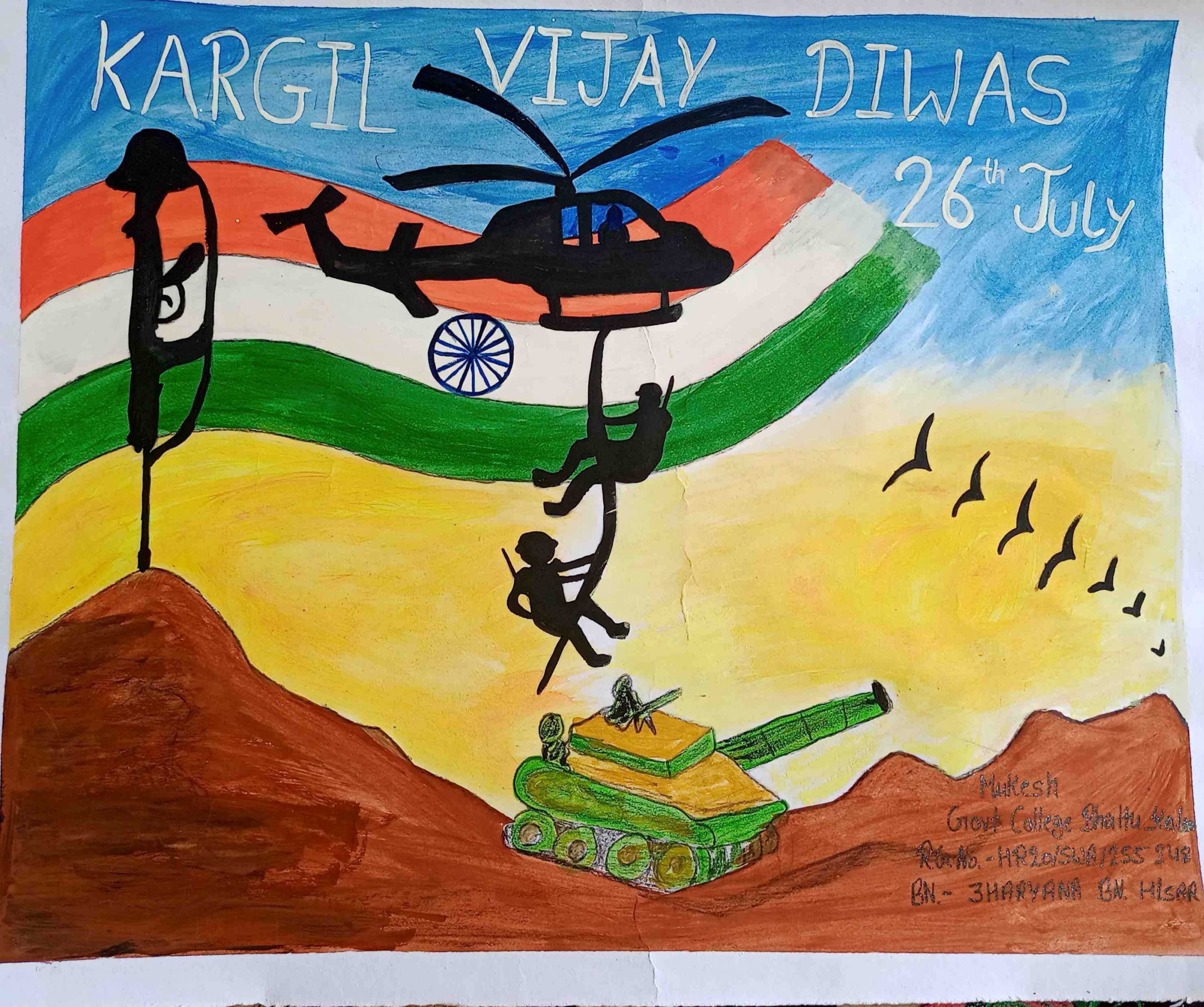kargil vijay diwas poster drawing || step by step || kargil day painting 26  on July - YouTube