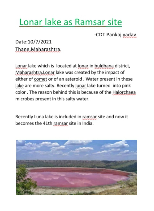 Lonar lake as Ramsar site – India NCC