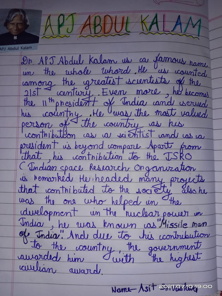 Article on APJ Abdul kalam India NCC