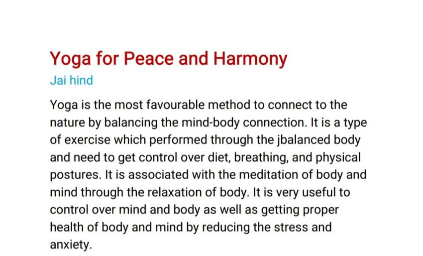 About yoga for peace and harmony – India NCC