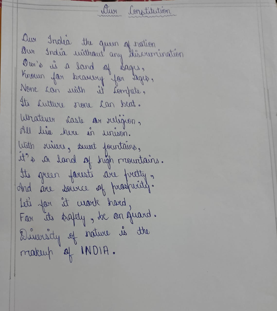 Poem on our Constitution – India NCC