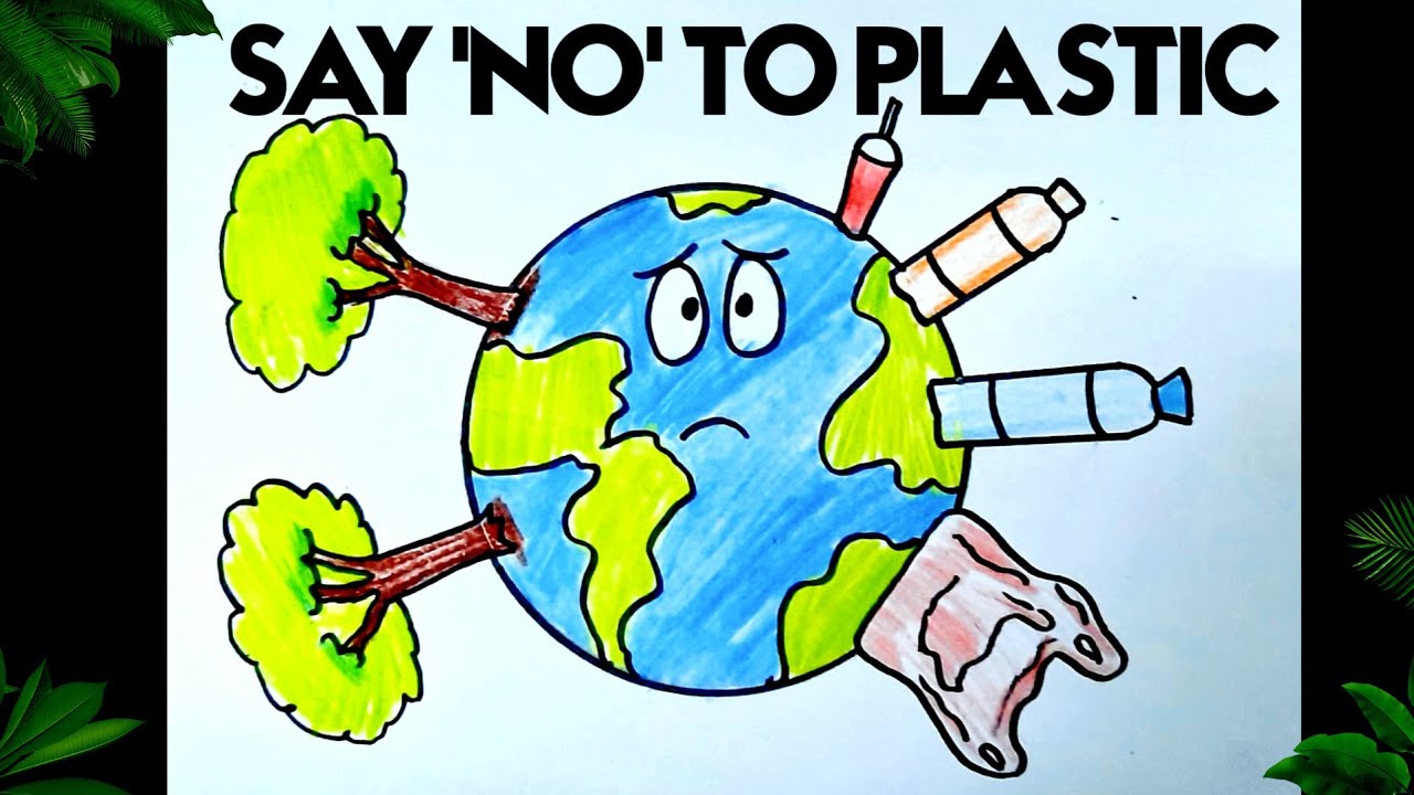 Say no to plastic banner with single-use plastics Vector Image