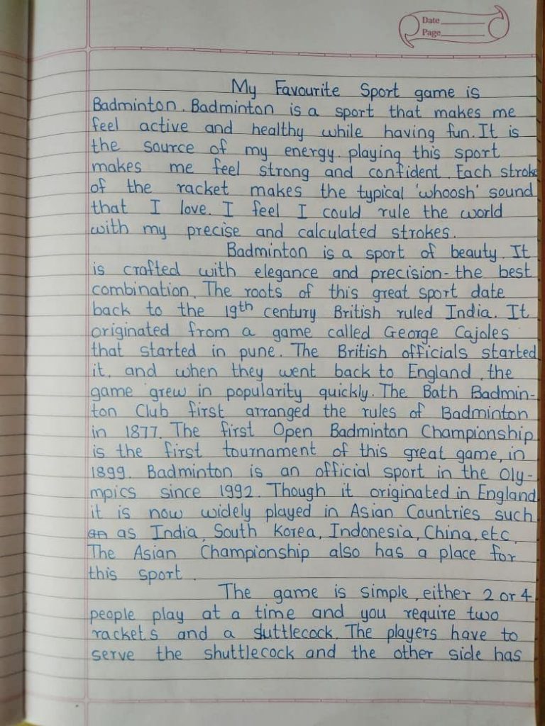 Essay on My Favourite Game Badminton