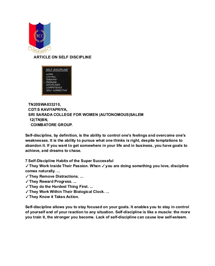 Article On Self Discipline India Ncc Article On Self Discipline India Ncc