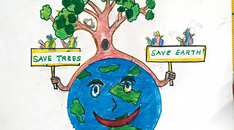 How to draw Save Tree Save Earth, Environment Day Scenery Drawing, Poster  drawing - YouTube