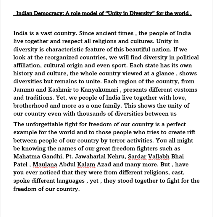 essay on indian democracy a role model of unity