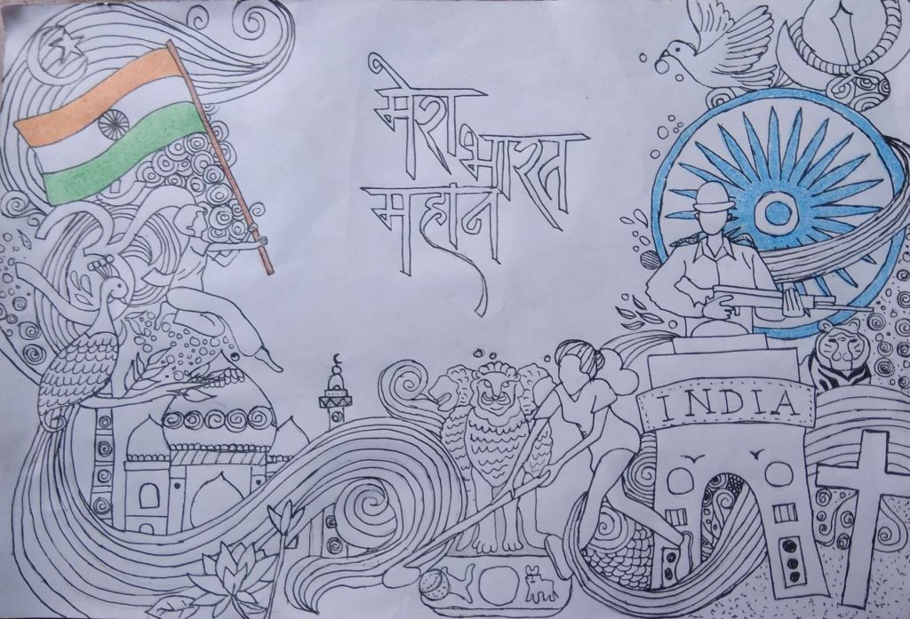 🥰 Mera bharat mahan hai 💕 independence day drawing #shorts #viral  #independenceday - YouTube