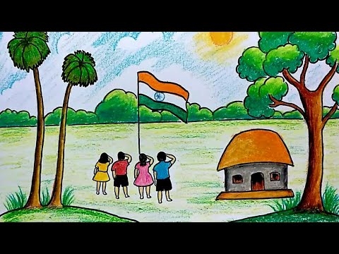 Indian National Flag Drawing| Happy Independence Day Drawing - YouTube