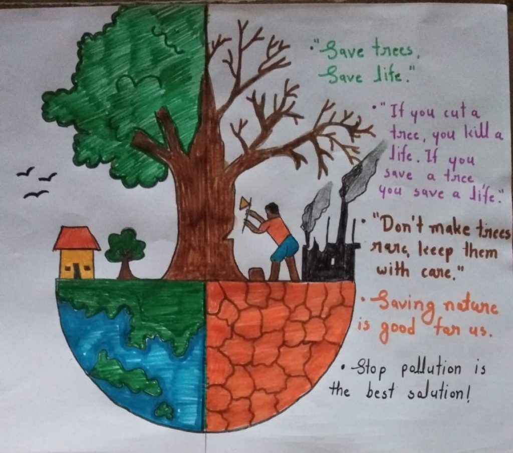 How to draw save tree composition || How to draw save tree by School  Students || By Bikram Saha | paper, art of painting, drawing |  #mahakal_drawing_academy #savetrees #oilpastel #drawing #composition How