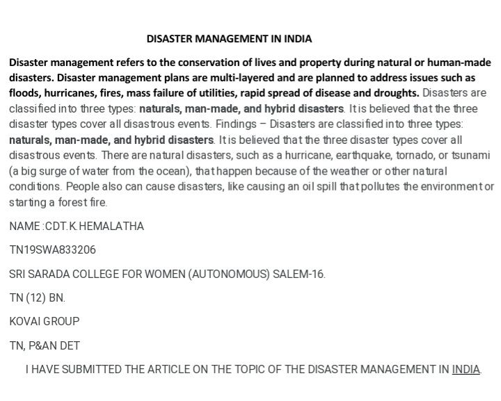 research paper on disaster management in india