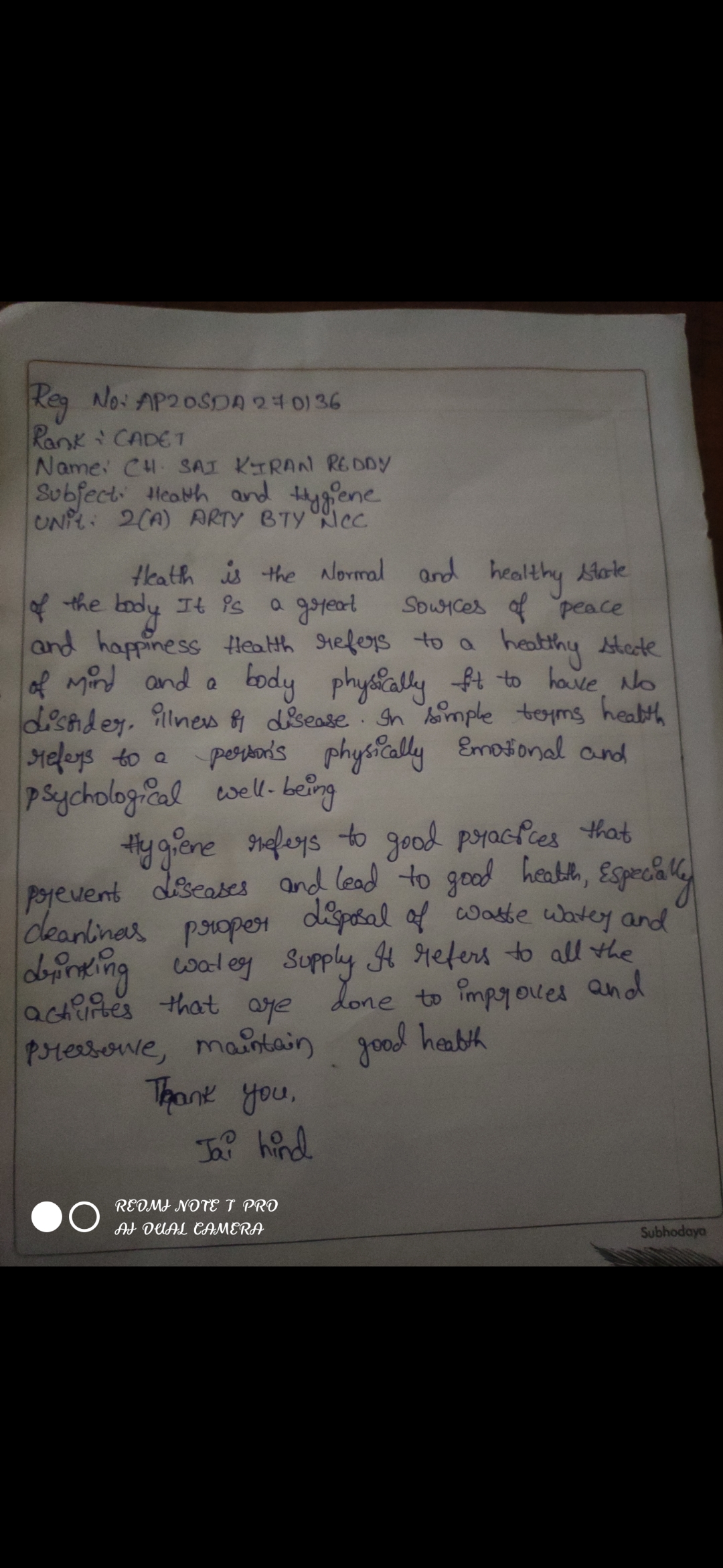 Health and hygiene India NCC