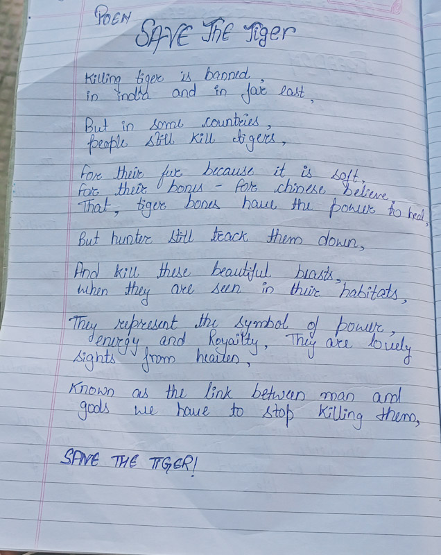 Poem on save the tiger – India NCC