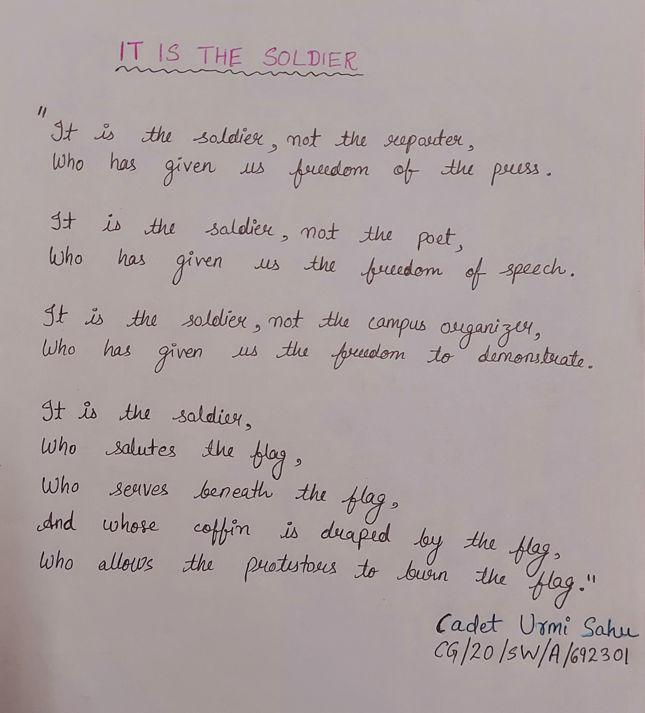 POEM ON SOLDIERS – India NCC