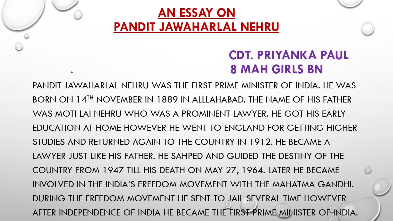 essay on jawaharlal nehru for class 6