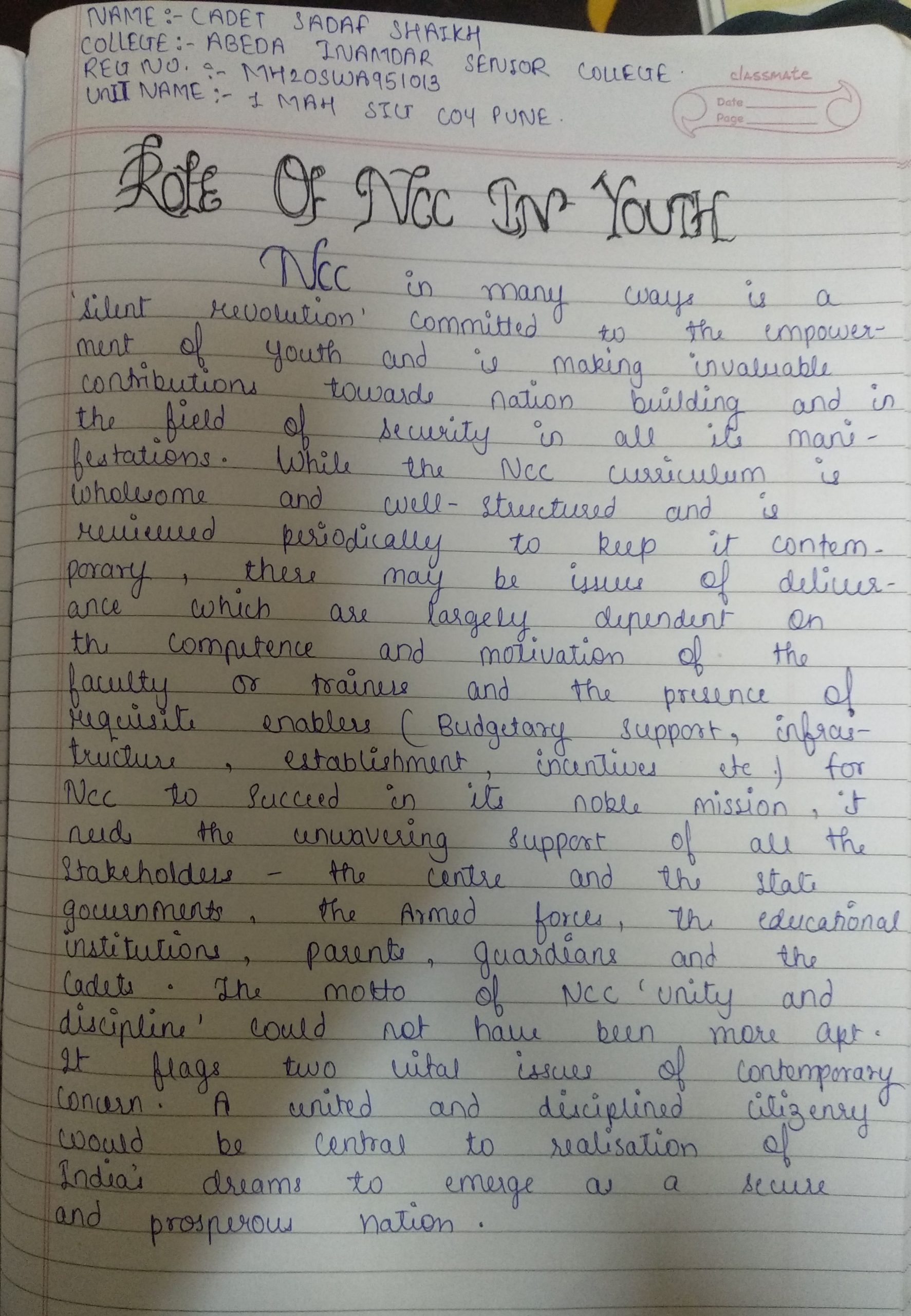 Role Of Ncc In Youth India NCC