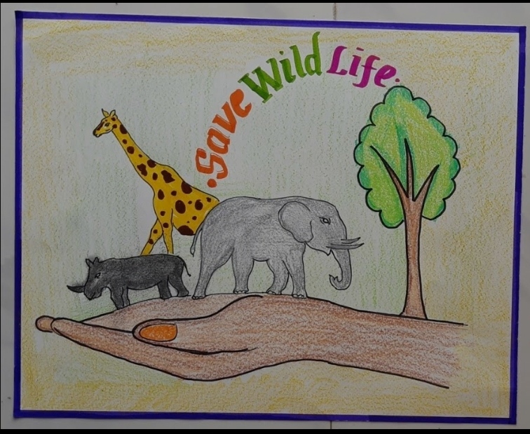 Save animals drawing (save wildlife) drawing with oil pastel for beginners  - step by step - YouTube