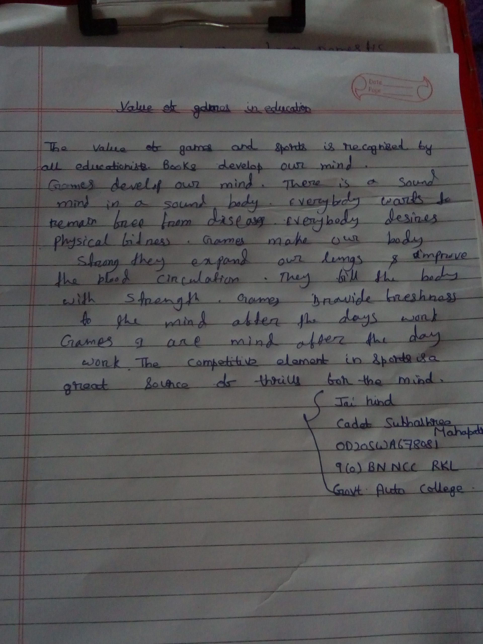 value of games essay for class 8