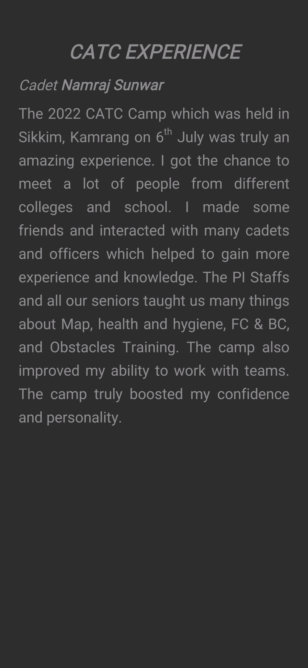 CATC experience India NCC