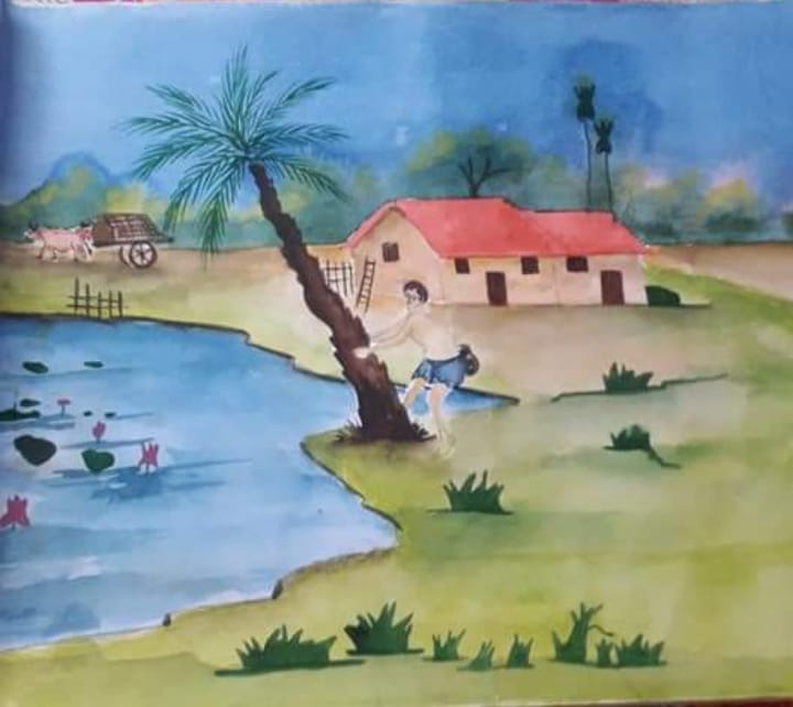 ART INDIA - Riverside village scenery drawing with oil... | Facebook-saigonsouth.com.vn