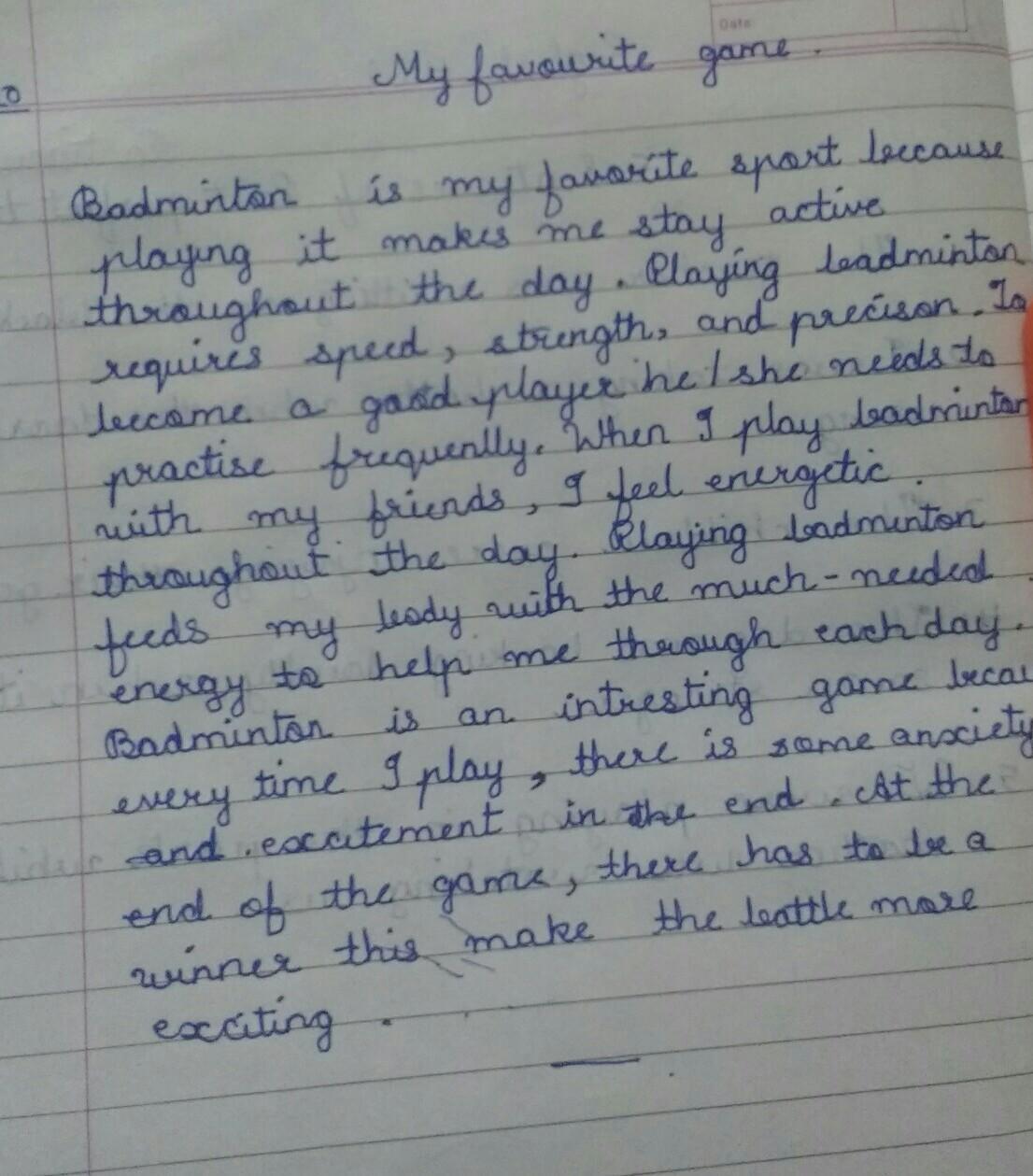 Essay on My Favourite Game Badminton