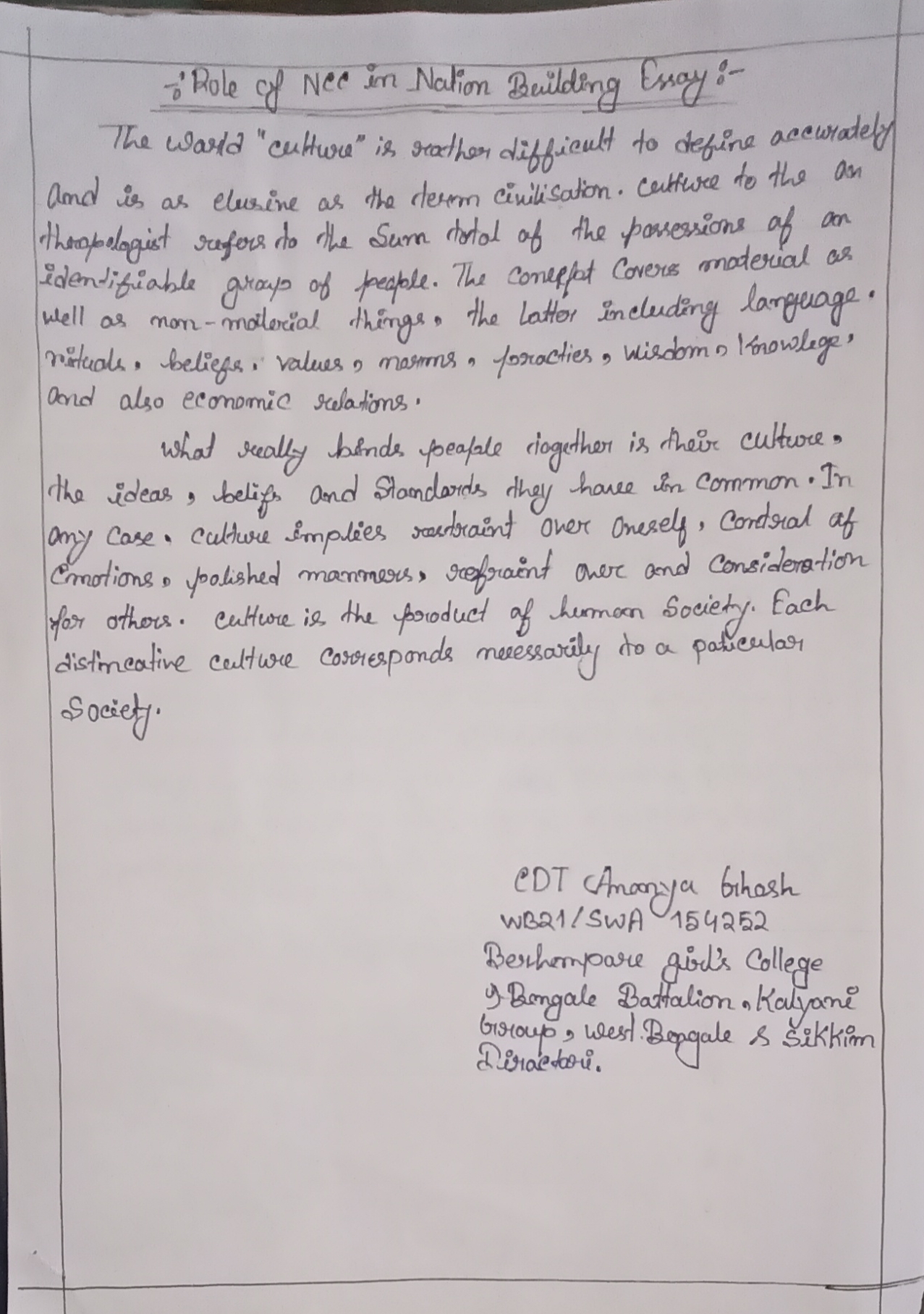Role Of Ncc In Nation Building India NCC
