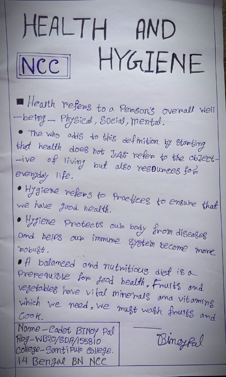 Health and hygiene India NCC