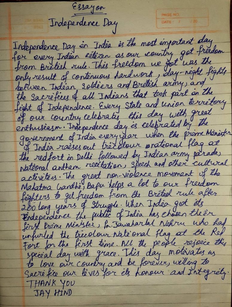 write essay on independence day for class 10