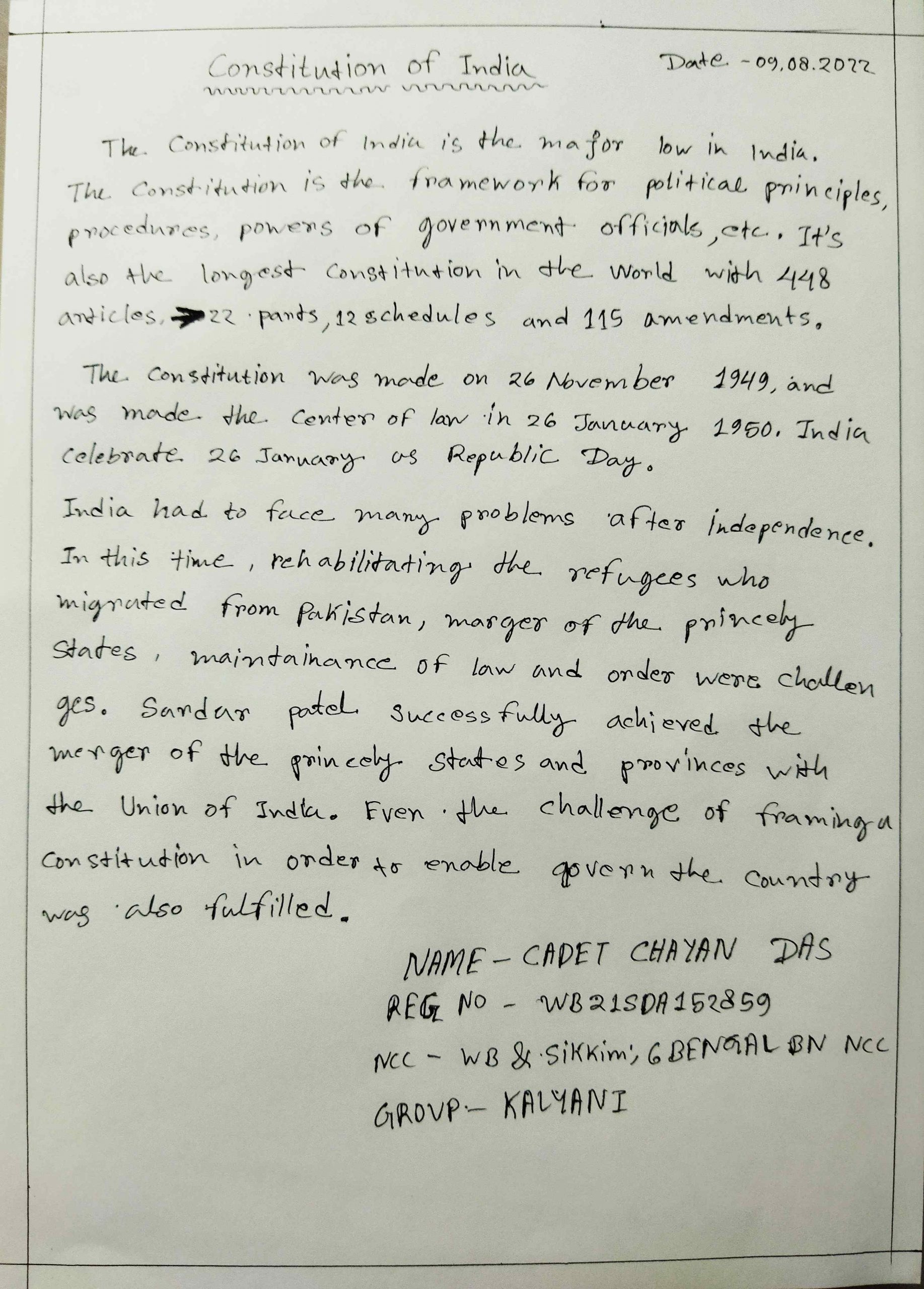 Article:Constitution of india – India NCC