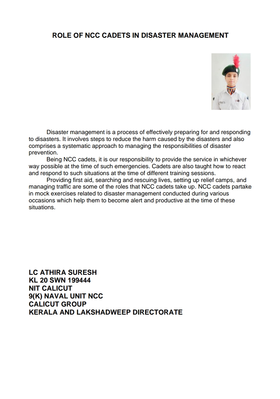 Role Of NCC Cadets In Disaster Management India NCC