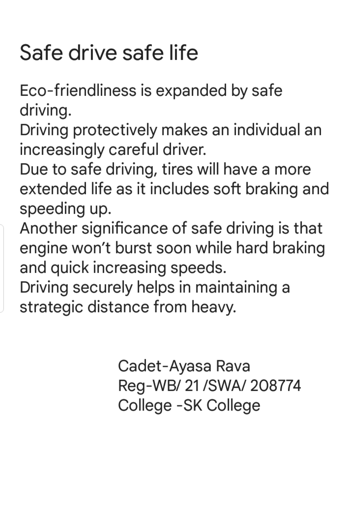 Safe drive safe life India NCC