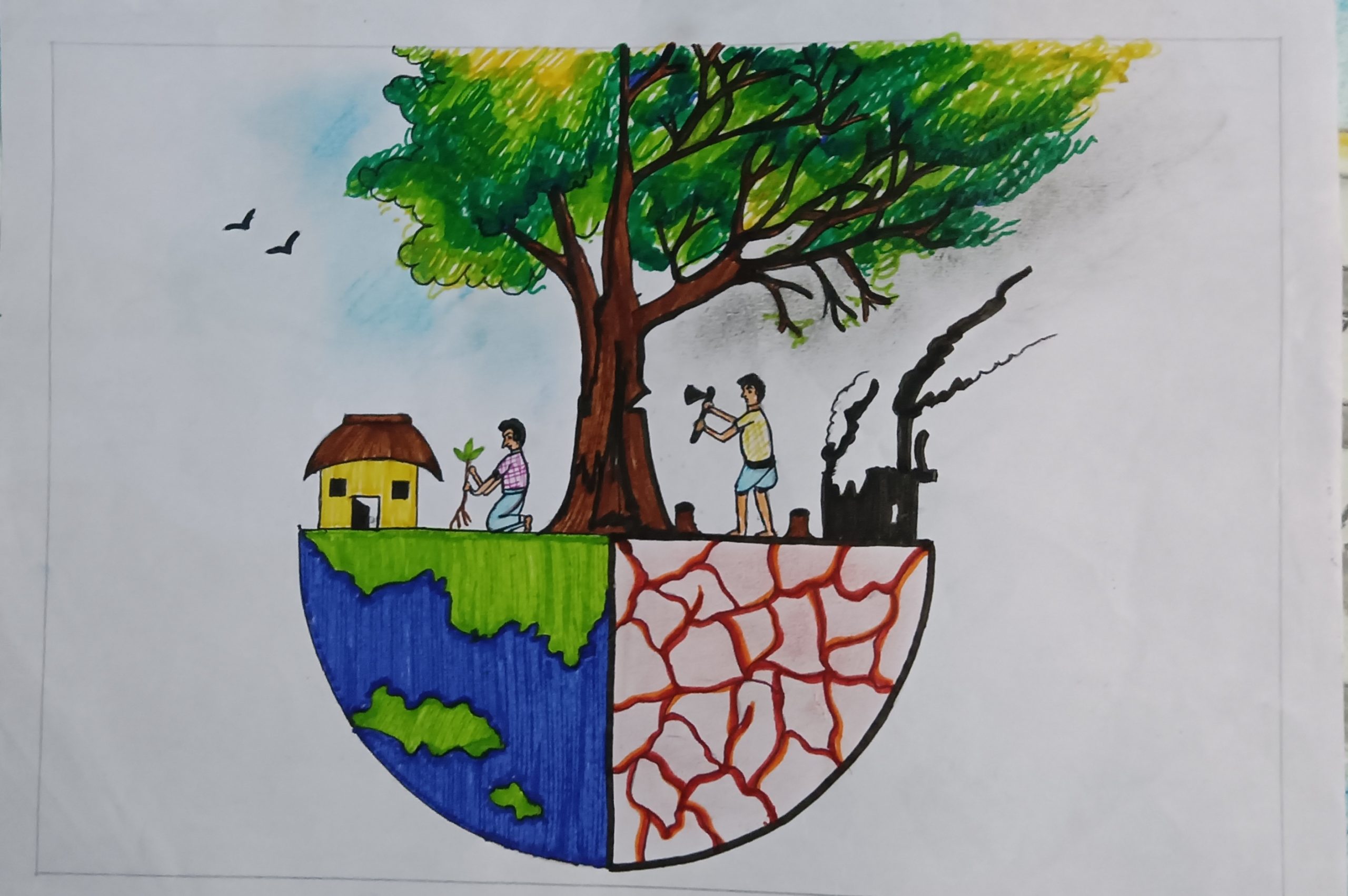 deforestation drawing  simple and easy  land pollution drawing in 2023  Deforestation  drawing Air pollution project Science drawing