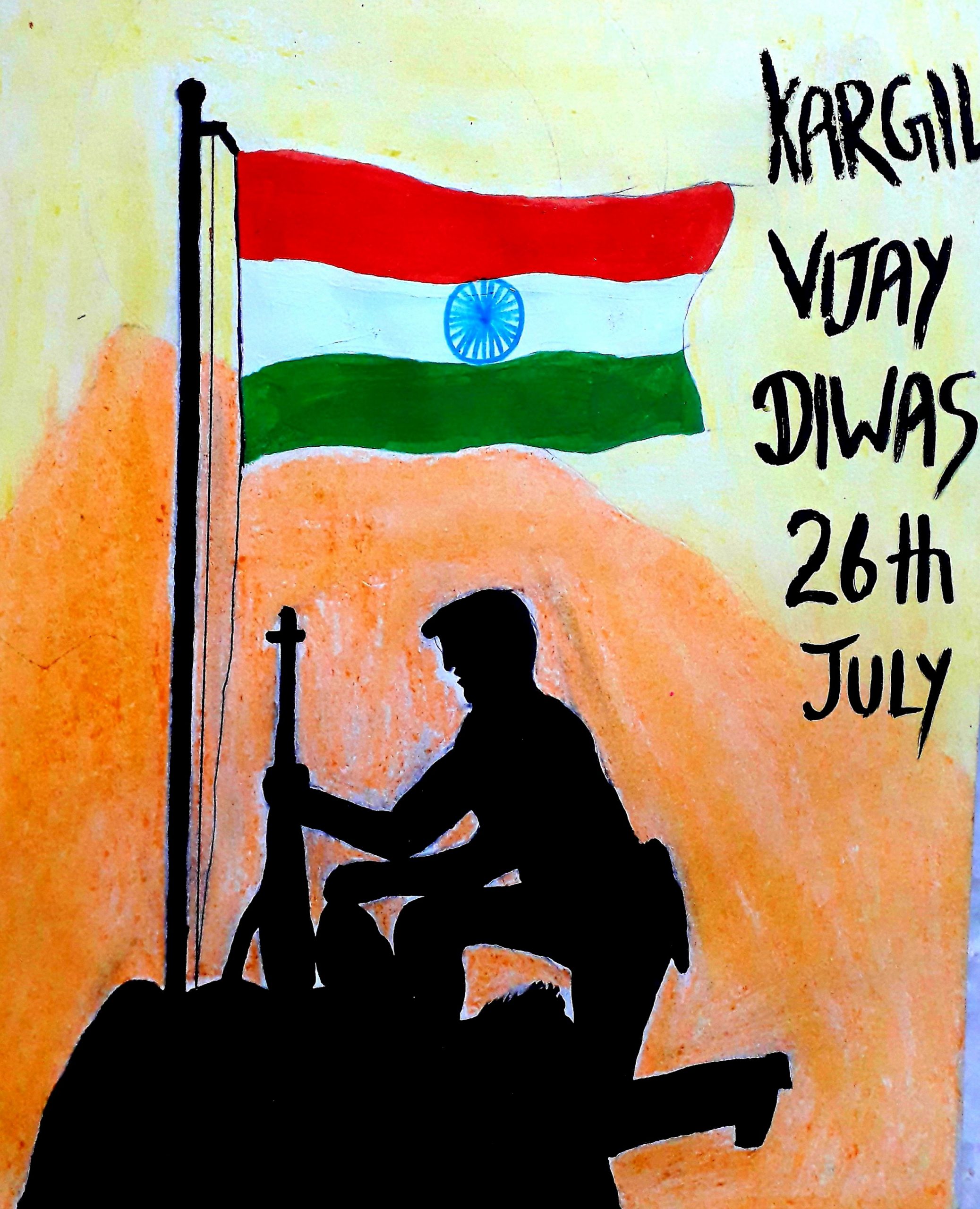 Kargil Vijay Diwas Drawing | Indian army poster drawing | Swarnim Vijay  Varsh | Independence Day