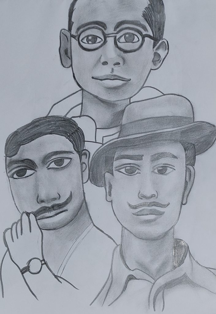 Subhash Chandra Bosh, Bhagat Singh and Chandra Sekhar Azad sketch ...