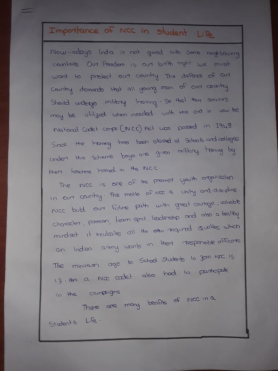 Essay On Importance Of Ncc In Student Life India NCC