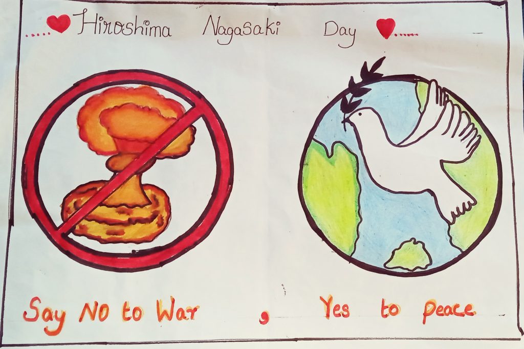 Hiroshima Nagasaki Day Drawing//World Peace Day Poster and Slogan Drawing//Peace  Day Chart Drawing - YouTube