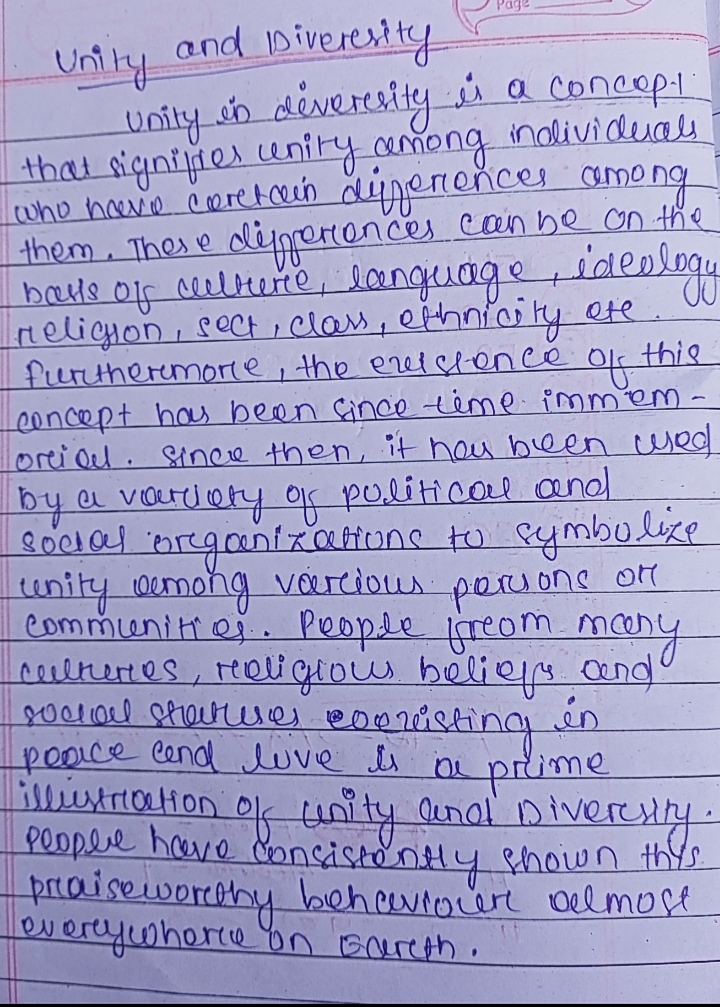 unity in diversity essay for class 9