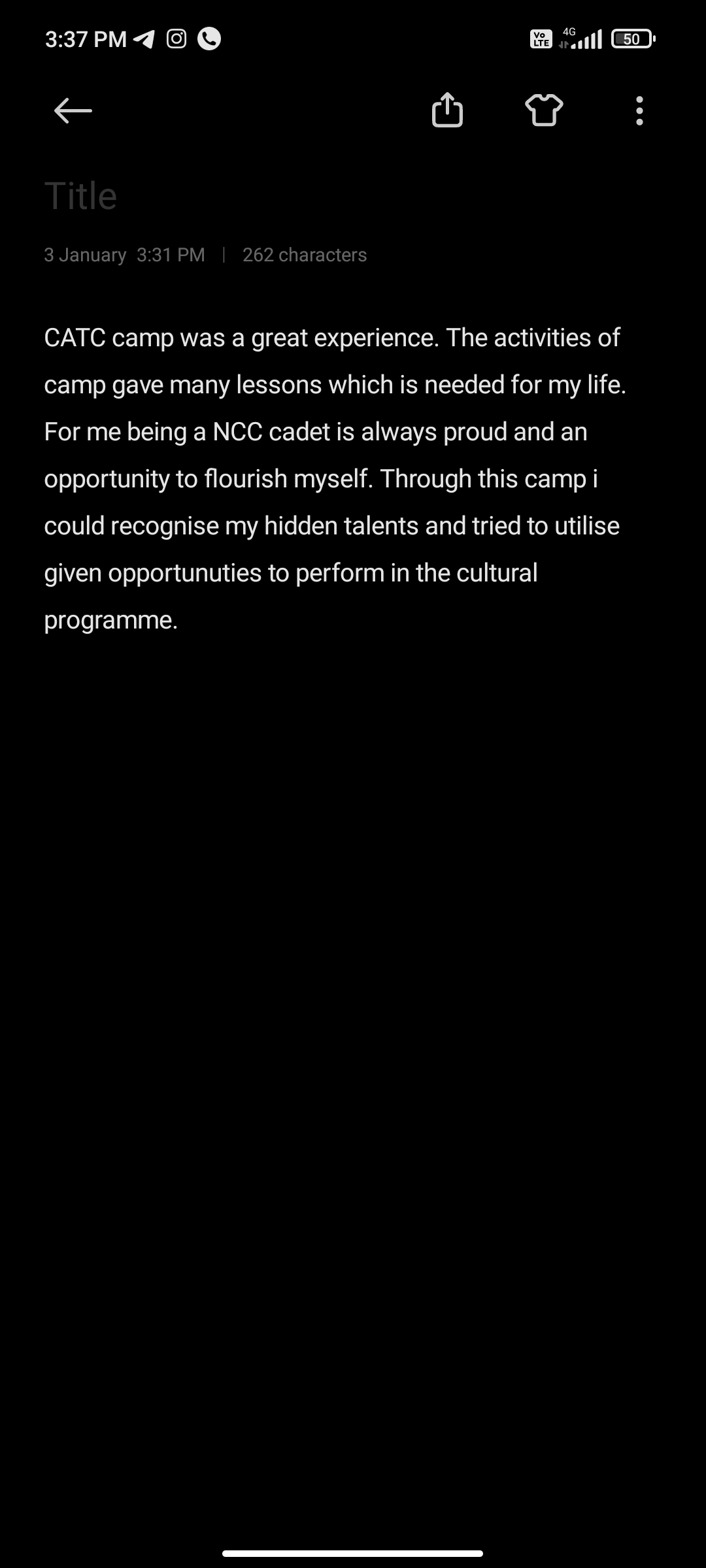 CATC Camp Experience India NCC