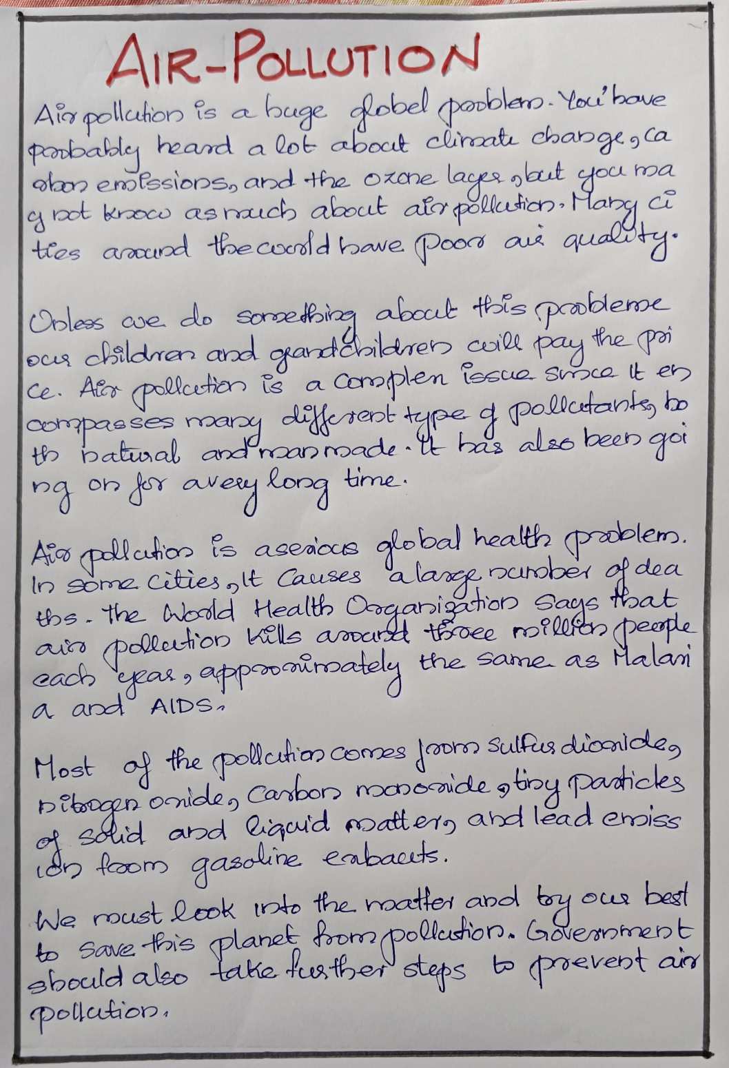 essay on environment pollution causes