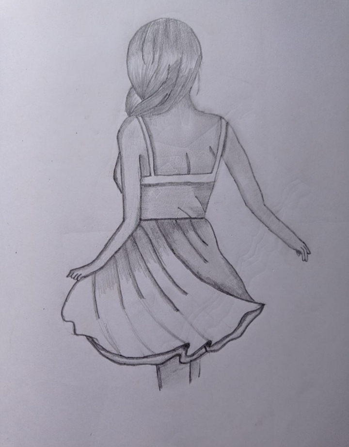 pencil sketch of girl standing in field looking at | Stable Diffusion